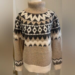 Cozy Beige and Black Fair Isle Patterned Sweater